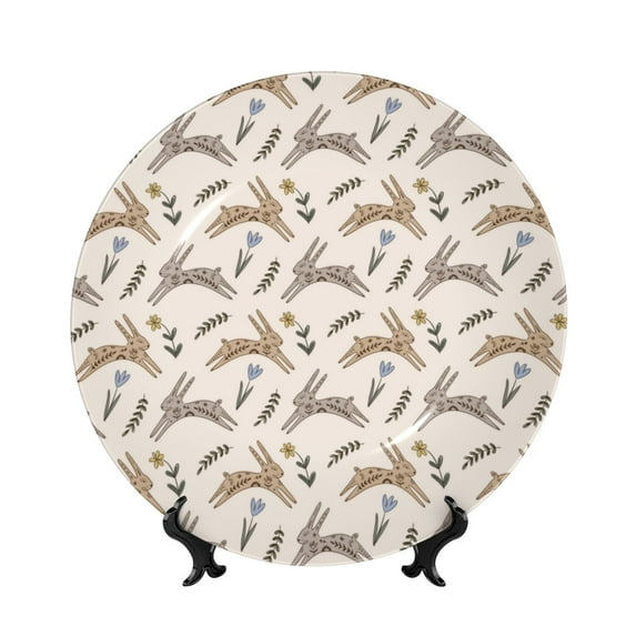 Kdxio Retro Rabbit Bone China Decorative Plate Ceramic Decorative Plate for Home Office Wall Stand Decorative Plates for Home Bedroom-7in