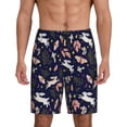thumbnail image 1 of Kdxio Retro Rabbit Flower Print Mens Sleep Shorts Bottoms Soft Comfy Pajama Wear Pants with Drawstring Pockets, 1 of 7