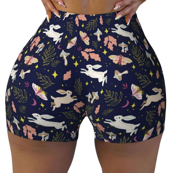 Kdxio Retro Rabbit Flower Print Workout Shorts for Women Seamless Soft Smooth Gym Yoga Scrunch Active Shorts