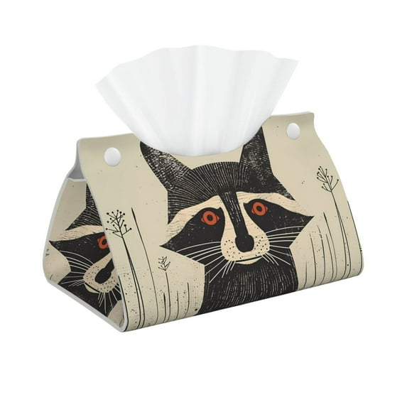 Kdxio Retro Raccoon Graphic Print Print Tissue Box Cover,Modern PU Leather Rectangular Tissue Box Holder for Bathroom Living Room Bedroom Office Desk Car Home