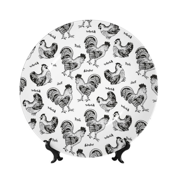 Kdxio Retro Rooster Bone China Decorative Plate Ceramic Decorative Plate for Home Office Wall Stand Decorative Plates for Home Bedroom-8in