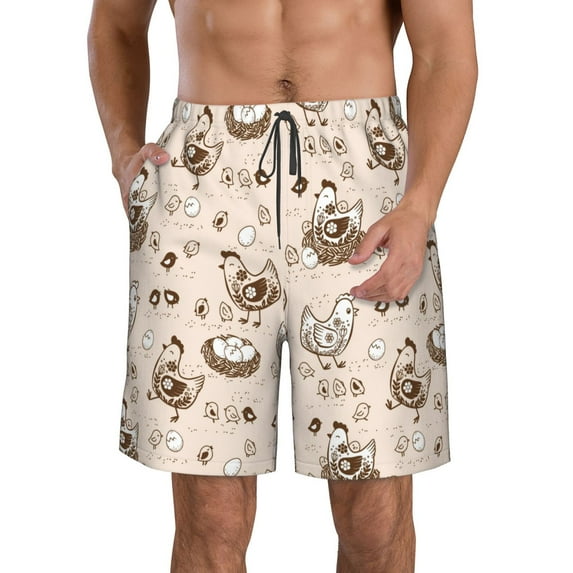 Kdxio Retro Rooster Pattern Mens Casual Shorts - Drawstring Summer Beach Sports Shorts for Men