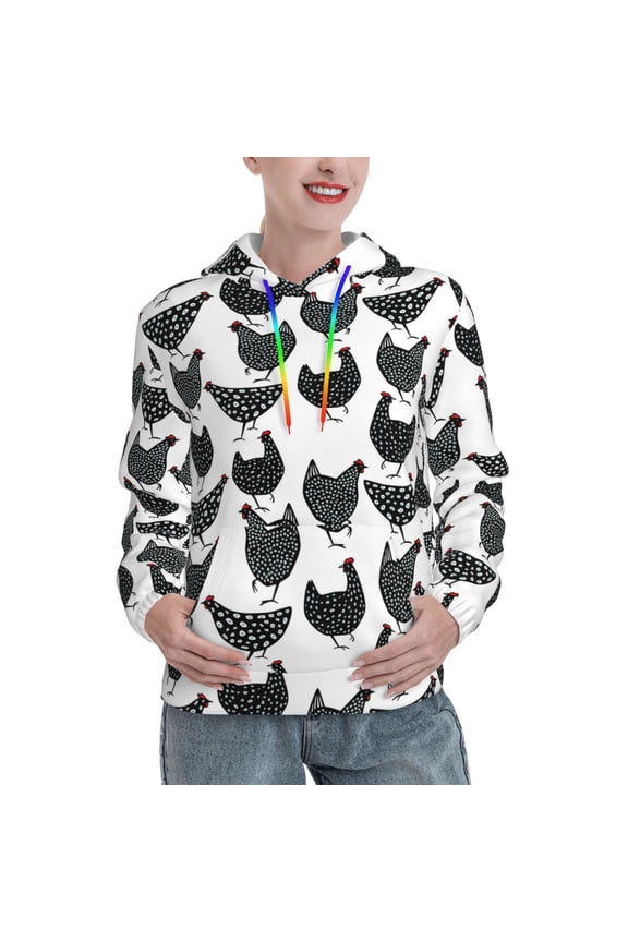 Retro Rooster Print Womens Oversized Hoodies Sweatshirts Hooded Pullover Tops Sweaters Casual-Medium
