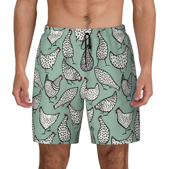 Kdxio Retro Rooster4 Print Men's Swim Trunks with Compression Liner 7 Inch Inseam Quick Dry Swim Shorts
