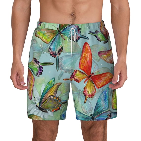 Kdxio Retro Seamless Flying Butterflies Print Men'S Swim Trunks With Compression Liner 7 Inch Inseam Quick Dry Swim Shorts