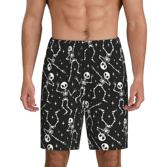 Kdxio Retro Skeleton Dancing On Halloween Party Print Mens Sleep Shorts Bottoms Soft Comfy Pajama Wear Pants with Drawstring Pockets