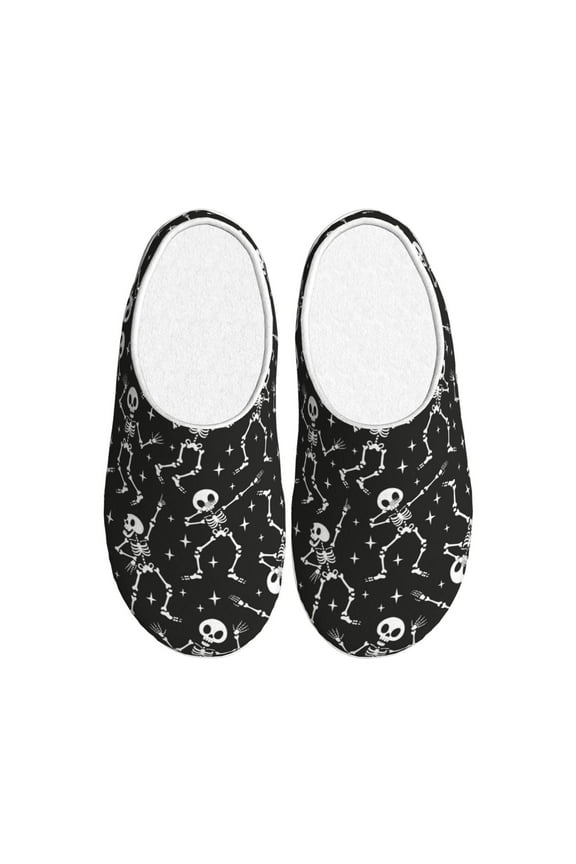 Retro Skeleton Dancing On Halloween Party Women's Men's Slippers Plush Slip-On House Slipper for Winter Indoor Soft Cushion Non-slip Fluffy Slides Slippers-8