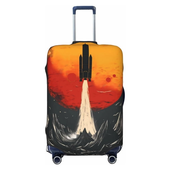 Kdxio Retro Space Rocket Launch Pattern Luggage Cover for Travel,Elastic and Durable,Fits 18-32 Inch,Anti-Scratch Suitcase Protector-No luggage included