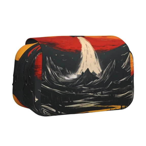 Kdxio Retro Space Rocket Launch for Double Compartment Pen Case Oxford Organizer with Zipper Pockets for Students Artists