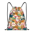 thumbnail image 1 of Kdxio Retro Summer Stamp Print Drawstring Backpack Bag,Waterproof Draw String Back Sack, Gym Drawstring Bags Swim Bag For Unisex, 1 of 9