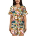 thumbnail image 1 of Kdxio Retro Summer Stamp Print Pajamas Sets for Women Short-Sleeved Pjs with Lounge Shorts Two Piece Sleepwear S-4XL, 1 of 8