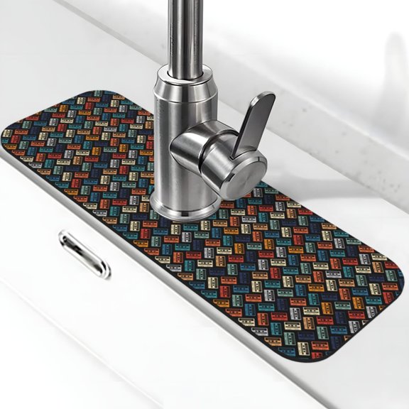 Kdxio Retro Tape Pattern Non-Slip Diatom Mud Faucet Drain Pad,Self Absorbent Mat for Kitchen Sink for Variety Kitchen & Bathroom Countertops