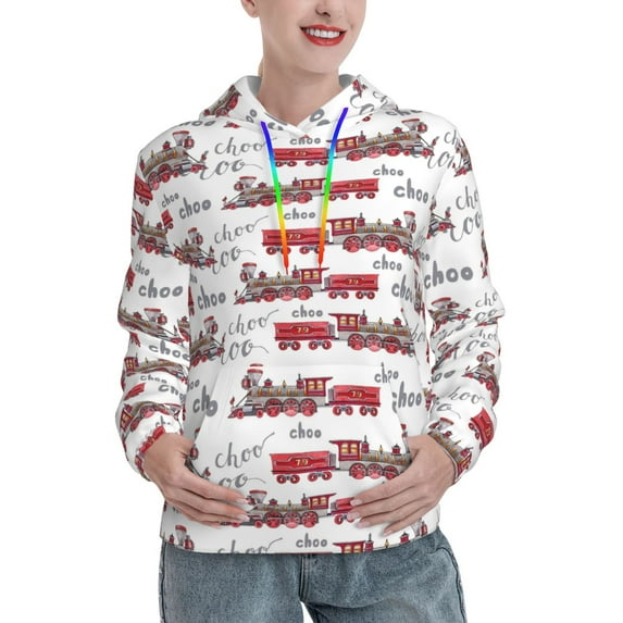 Kdxio Retro Train Print Womens Oversized Hoodies Sweatshirts Hooded Pullover Tops Sweaters Casual-X-Large