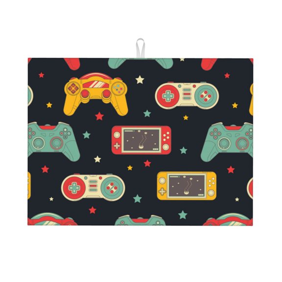 Kdxio Retro Video Game for Dish Drying Mat,24*18 inch Absorbent Dish Drainer Kitchen Counter,Large Size Dish Drying Pad for Countertops,Draining Racks