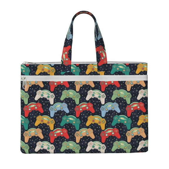 Kdxio Retro Video Game File Tote Document Bag Business Briefcase Bag Document Organizer Tote Briefcase for Letter A4 Files Business Teacher Office Bag