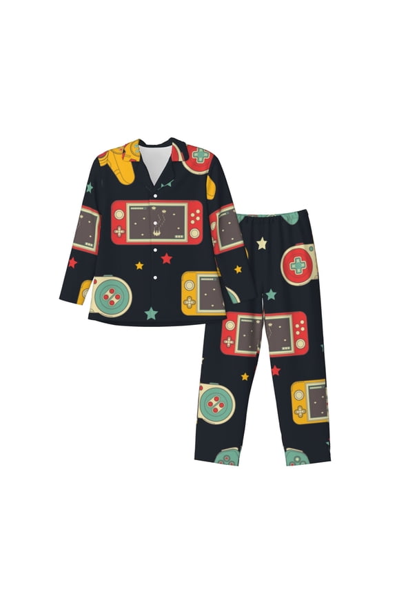 Retro Video Game Men’s Pajama Set Pajamas For Men 2 Piece PJ Set with Men Pajama Pants and Long Sleeve T-Shirt Lounge Set-Large