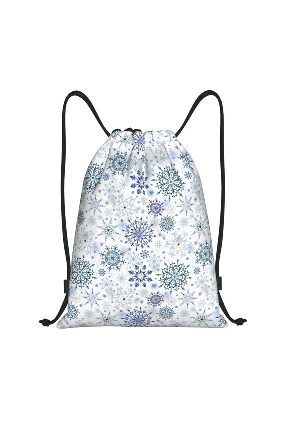 Retro ice blue snowflakes Print Drawstring Backpack Bag,Waterproof Draw String Back Sack, Gym Drawstring Bags Swim Bag For Unisex
