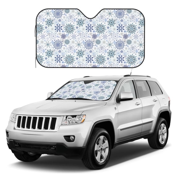 Kdxio Retro ice blue snowflakes Print Windshield Sun Shade, Foldable Sun Blocker for Car,Truck,SUV Automotive Interior Sun Protection,Reflective Shade for Front Windshield(Medium)