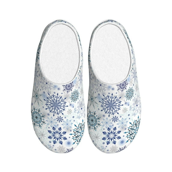 Kdxio Retro ice blue snowflakes Women's Men's Slippers Plush Slip-On House Slipper for Winter Indoor Soft Cushion Non-slip Fluffy Slides Slippers-35/36