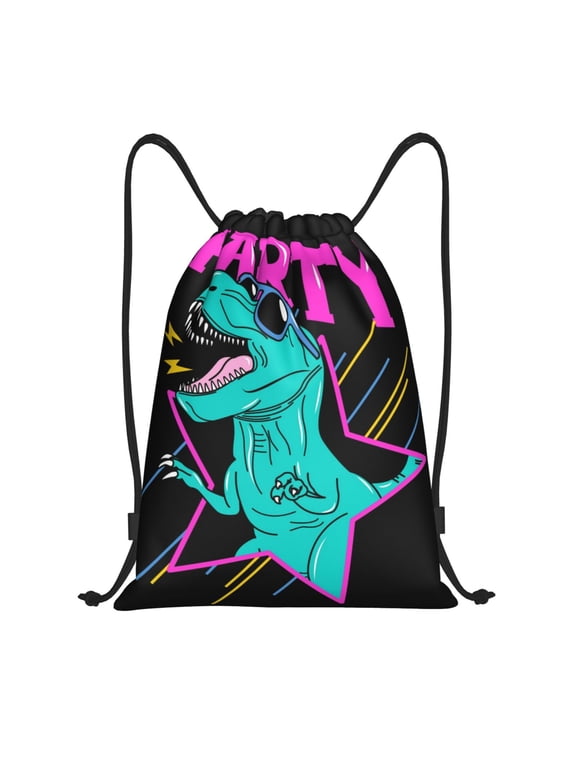 Rex Dinosaur With Sunglasses Print Drawstring Backpack Bag,Waterproof Draw String Back Sack, Gym Drawstring Bags Swim Bag For Unisex