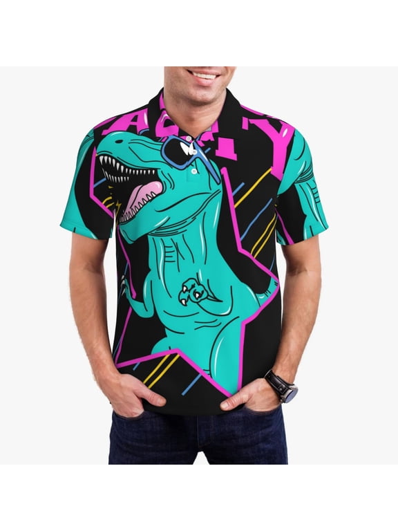 Rex Dinosaur With Sunglasses Print Men's Short Sleeve Polo Shirt,Midweight Men's Shirt