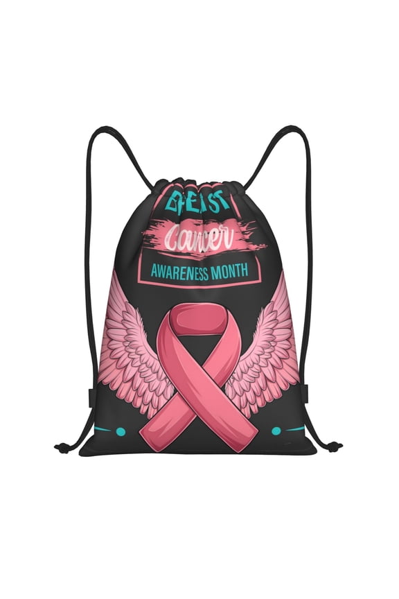 Ribbon With Angel Wings Print Drawstring Backpack Bag,Waterproof Draw String Back Sack, Gym Drawstring Bags Swim Bag For Unisex