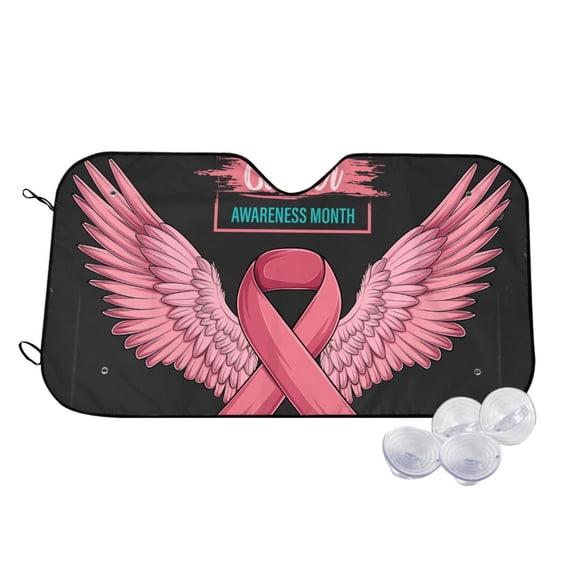 Kdxio Ribbon With Angel Wings Print Windshield Sun Shade,UV Rays and Sun Heat Protection,Sunshade for Car Windshield,Car Shade Front Windshield - Small