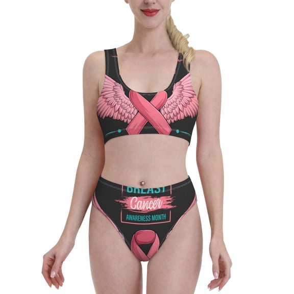 Kdxio Ribbon With Angel Wings for Womens High Waisted Bikini Top Sports Style Two Piece Bathing Suits
