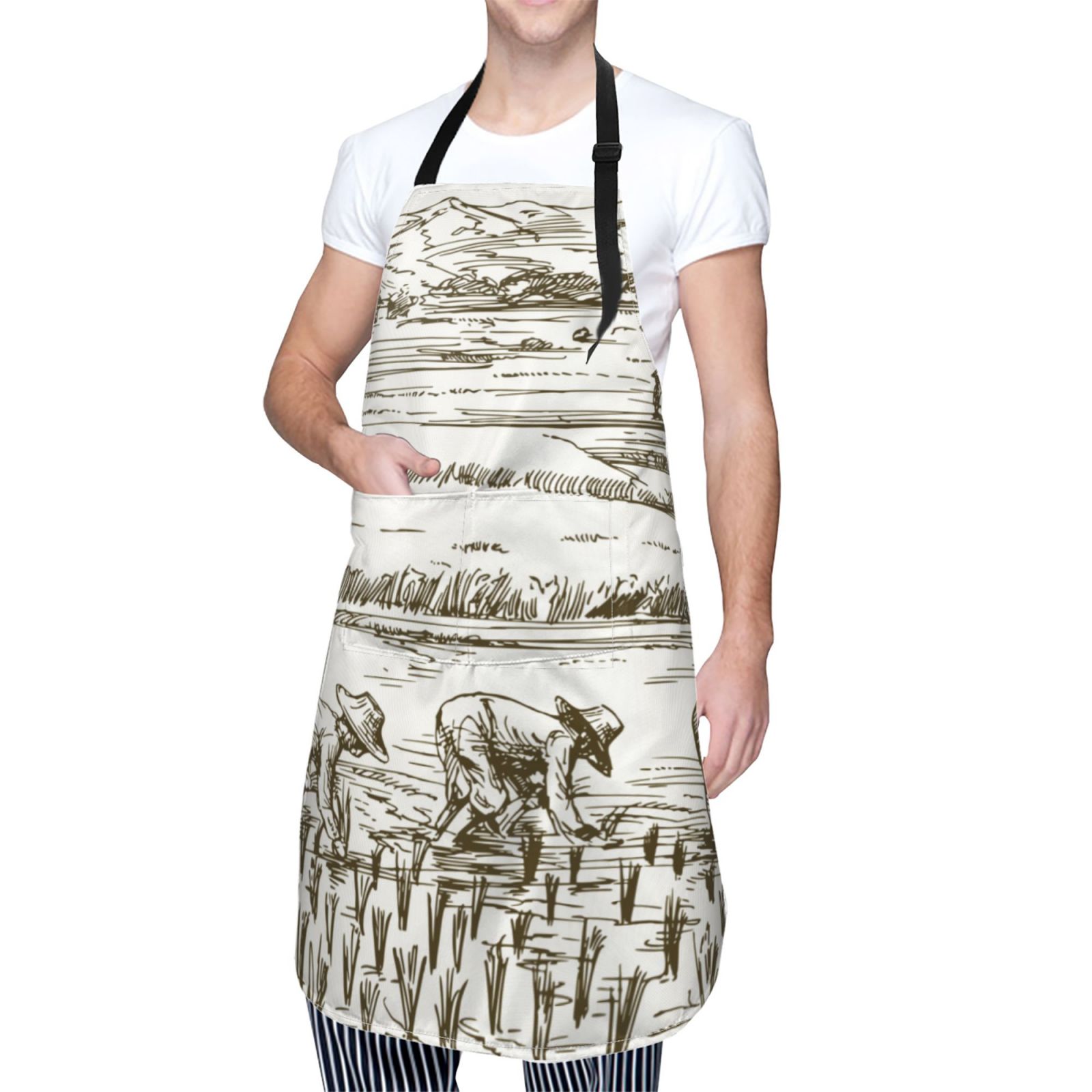Kdxio Rice Harvest Apron with Pockets Adjustable Kitchen Aprons for Men Women Waterproof Aprons for Cooking,Drawing,Crafting, Baking Household Cleaning