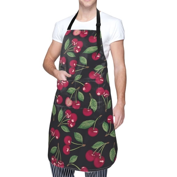 Kdxio Ripe Red Cherry Apron with Pockets Adjustable Kitchen Aprons for Men Women Waterproof Aprons for Cooking,Drawing,Crafting, Baking Household Cleaning