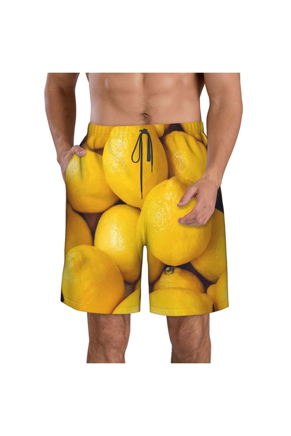 Ripe Yellow Lemon Pattern Mens Casual Shorts - Drawstring Summer Beach Sports Shorts for Men