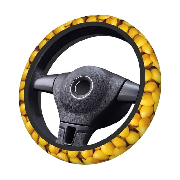 Kdxio Ripe Yellow Lemon Print Elastic Stretch Steering Wheel Cover,Auto Steering Wheel Cover,15 Inch Anti-Slip,Warm in Winter and Cool in Summer,Fit Suvs,Vans Cars,Trucks