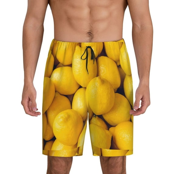 Kdxio Ripe Yellow Lemon Print Mens Sleep Shorts Bottoms Soft Comfy Pajama Wear Pants with Drawstring Pockets