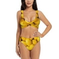 thumbnail image 1 of Kdxio Ripe Yellow Lemon Print Women's 2 Piece High Waisted Wrap Spaghetti Strap Summer Swimsuit Bikini Set-Small, 1 of 7