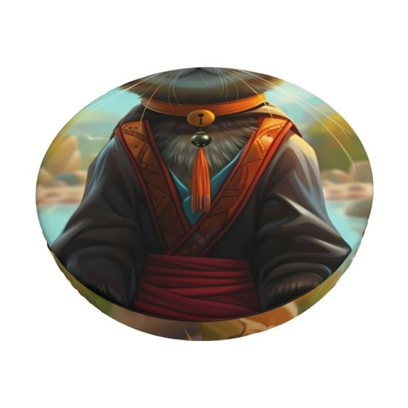 Kdxio Riverside Meditating Cat Print Stool Covers Round,Stretch Round Bar Stool Covers Washable Bar Stool Cushion Slipcover for 12-15 Inch Chair