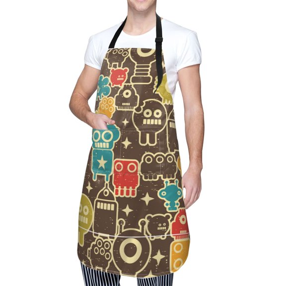 Kdxio Robot and Monsters Apron with Pockets Adjustable Kitchen Aprons for Men Women Waterproof Aprons for Cooking,Drawing,Crafting, Baking Household Cleaning