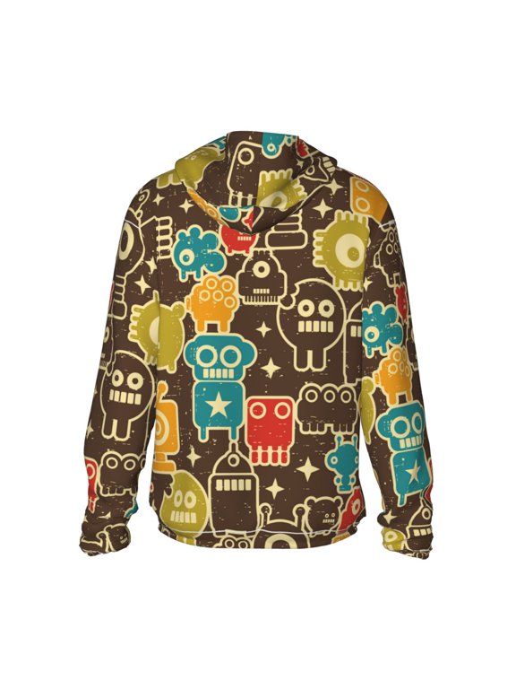 Robot and Monsters Print Women Men Sun Protection UPF 50+ Jackets Zip Up Long Sleeve Hoodie Hiking Lightweight with Pockets