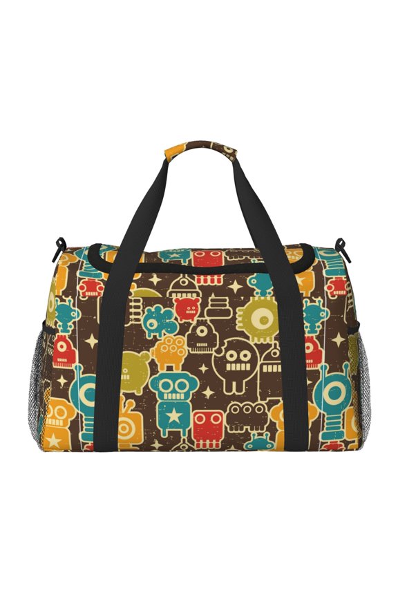Robot and Monsters Travel Duffel Bag Gym Bag Weekender Travel Bag Gym Bag for Women &Men Airplane Travel Essentials for Flying