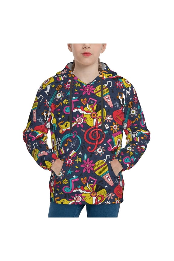 Rock Music Pattern Boys Athletic Unisex Boys Girls Hoodie with Pocket Sweatshirts-Small