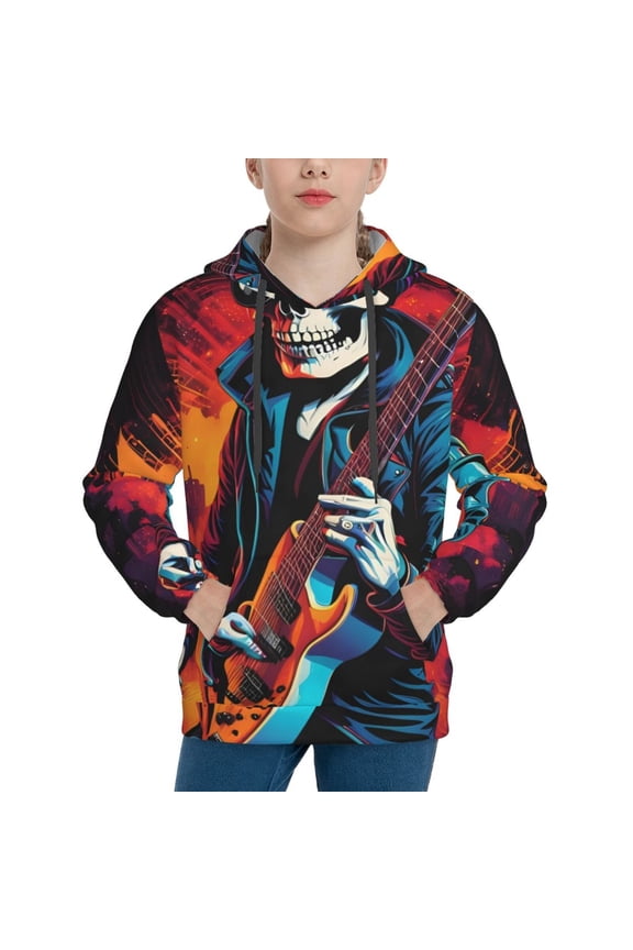 Rock Skull Singer Pattern Boys Athletic Unisex Boys Girls Hoodie with Pocket Sweatshirts-Medium