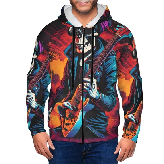 Kdxio Rock Skull Singer Print Men Hoodies Casual Hoodies for Men with Zip Pockets Full Zip Long Sleeve Sweatshirt Sports Hooded Jacket-3X-Large