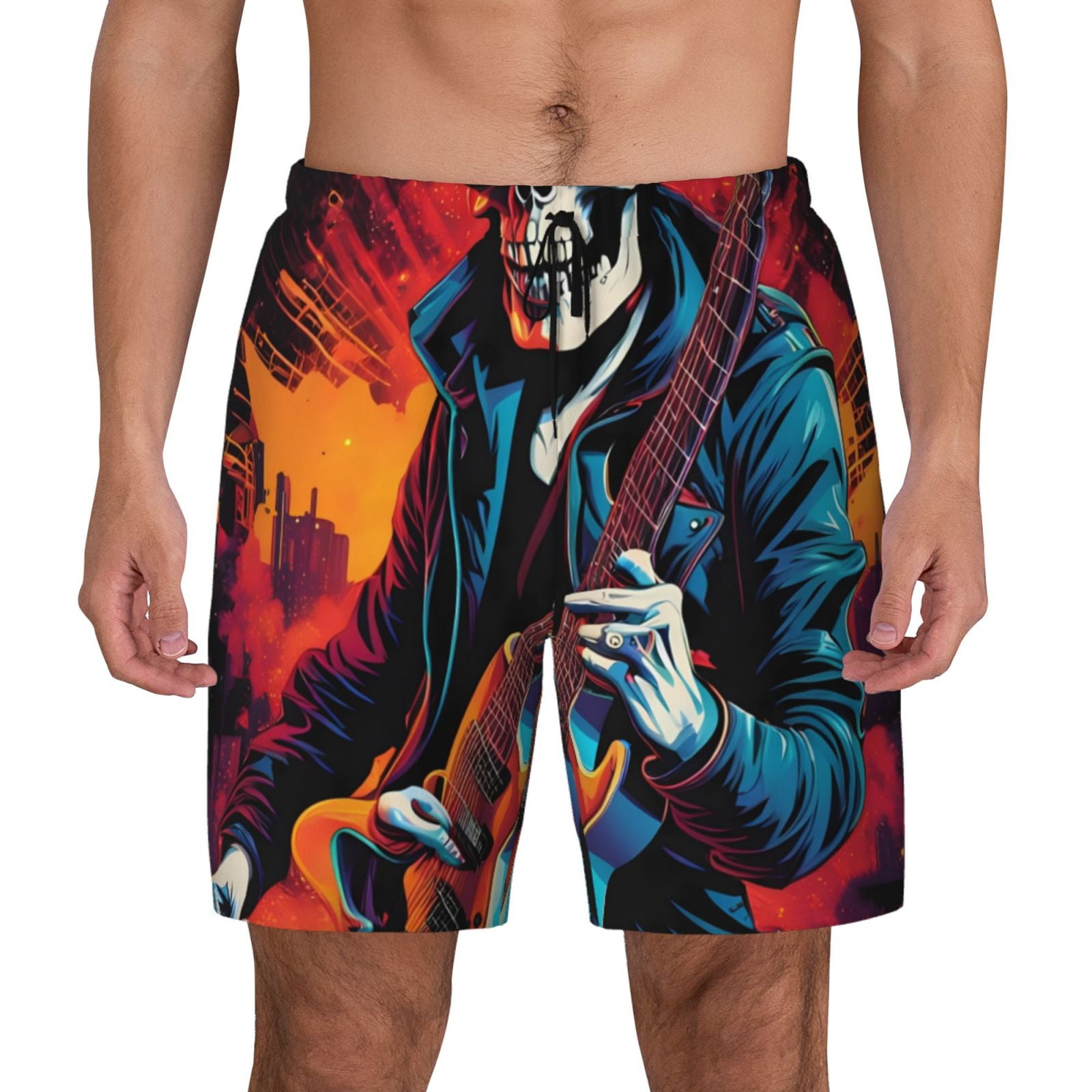 Kdxio Rock Skull Singer Print Men's Swim Trunks with Compression Liner ...