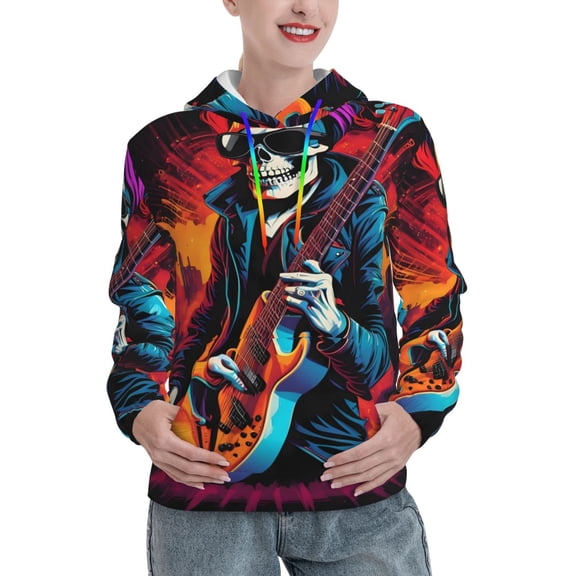 Kdxio Rock Skull Singer Print Womens Oversized Hoodies Sweatshirts Hooded Pullover Tops Sweaters Casual-Large