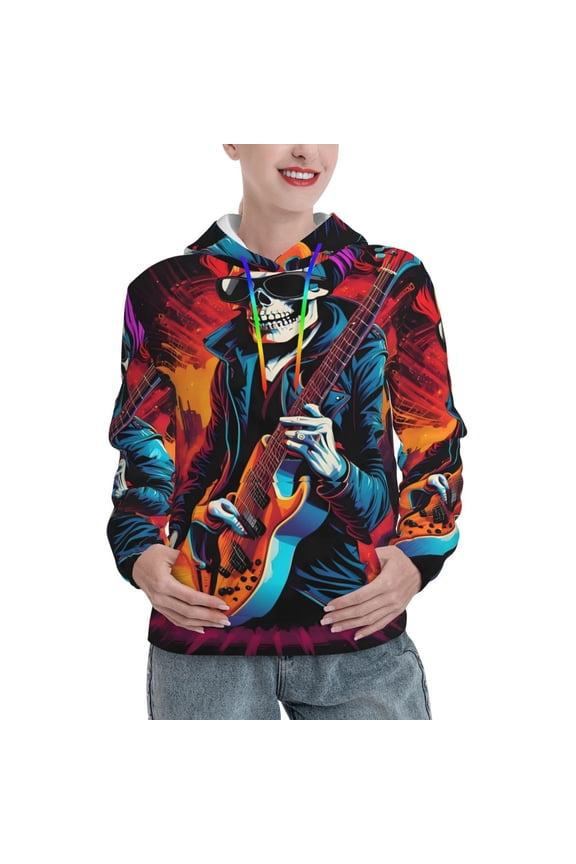 Rock Skull Singer Print Womens Oversized Hoodies Sweatshirts Hooded Pullover Tops Sweaters Casual-XX-Large