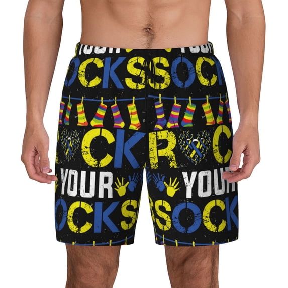 Kdxio Rock Your Socks Print Men's Swim Trunks with Compression Liner 7 Inch Inseam Quick Dry Swim Shorts