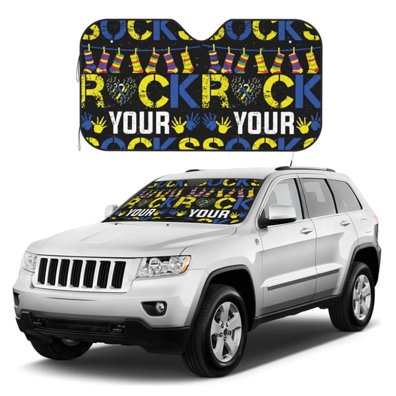 Kdxio Rock Your Socks Print Windshield Sun Shade, Foldable Sun Blocker for Car,Truck,SUV Automotive Interior Sun Protection,Reflective Shade for Front Windshield(Medium)
