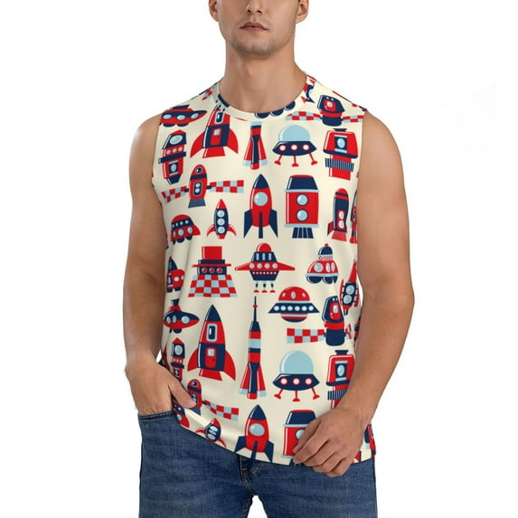 Kdxio Rocket Pattern for Men's Muscle T-shirt,Sleeveless for Workout Running Athletic Gym Lounge Casual