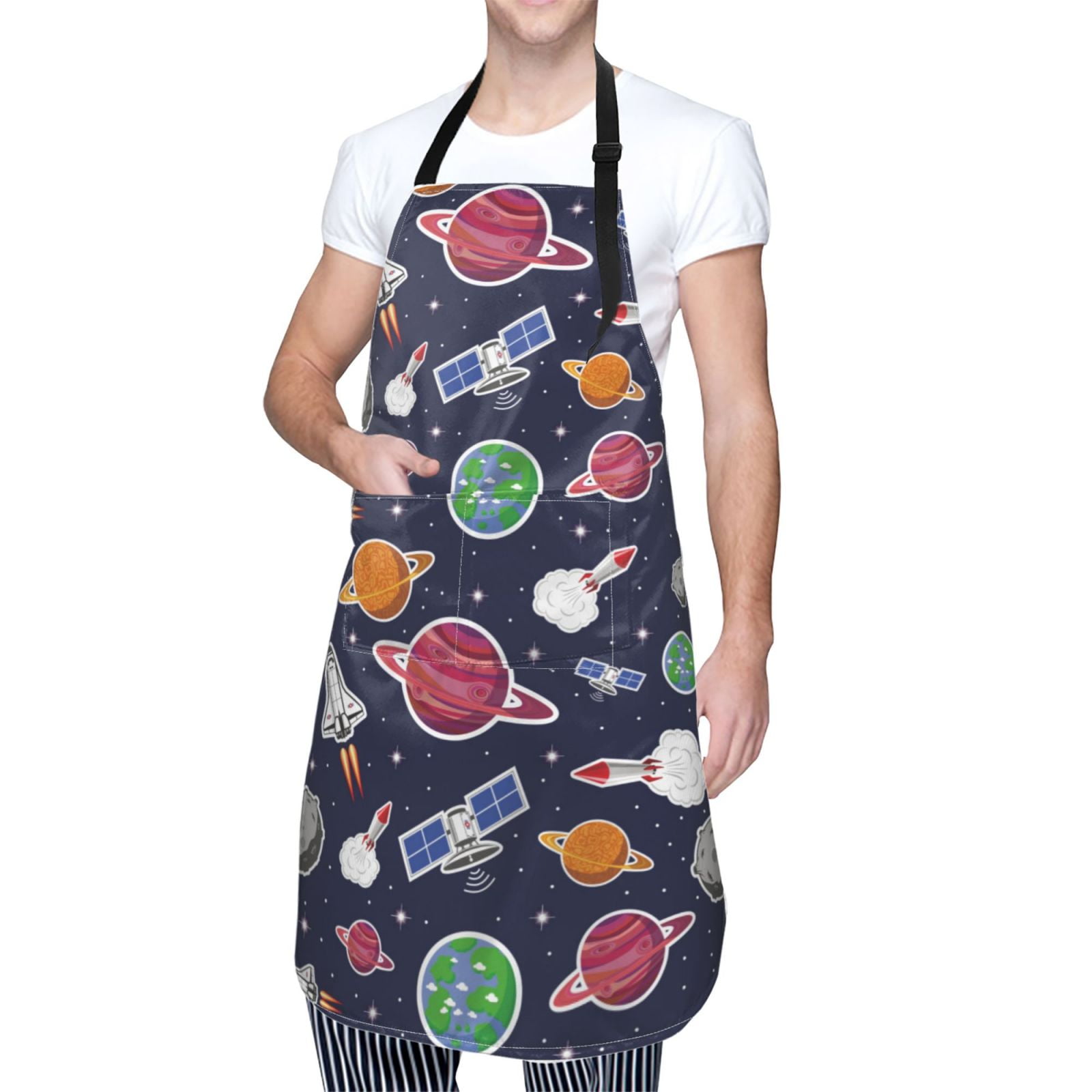 Kdxio Rocket Satellite Apron with Pockets Adjustable Kitchen Aprons for Men Women Waterproof Aprons for Cooking,Drawing,Crafting, Baking Household Cleaning