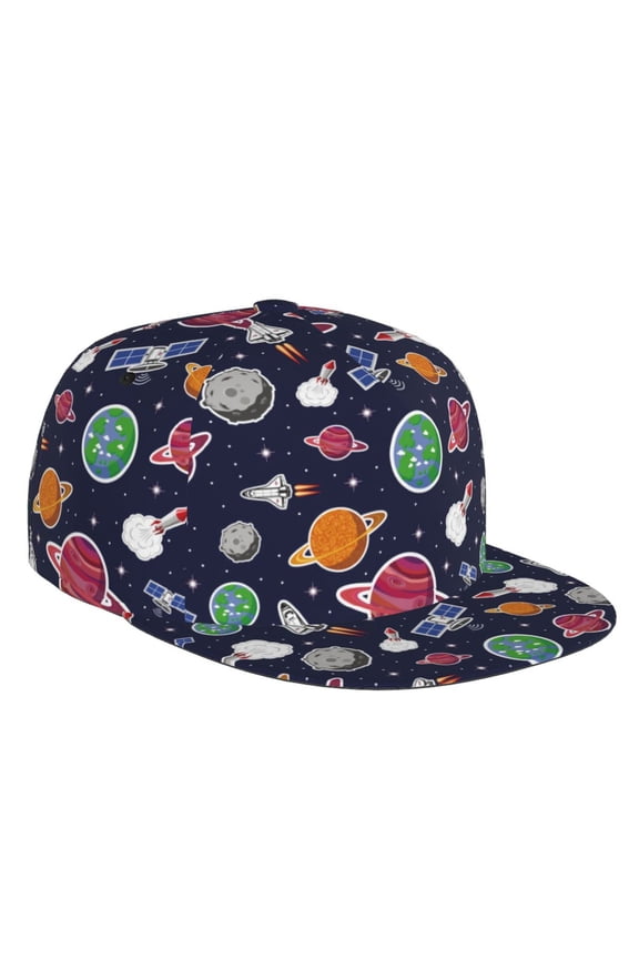 Rocket Satellite Print Snapback Hat for Men Women,Adjustable Baseball Cap