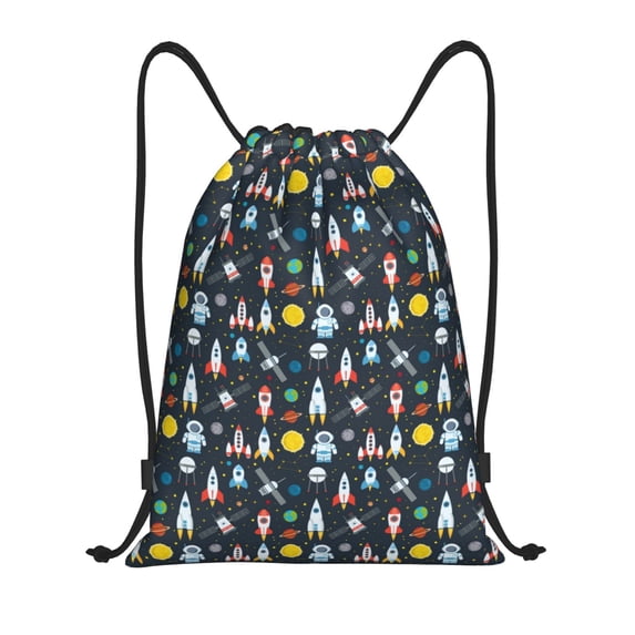 Kdxio Rocket Space Print Drawstring Backpack Bag,Waterproof Draw String Back Sack, Gym Drawstring Bags Swim Bag For Unisex